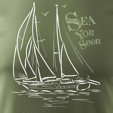 Pánské khaki tričko REGULAR s plachetnicí na jachtě