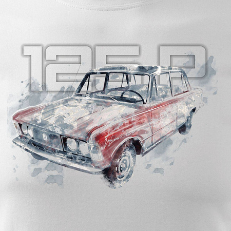 Tričko s autem velké Fiat 125p FSO PRL pánské bílé REGULAR