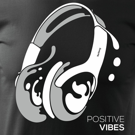 Tričko se sluchátky pro DJ Positive Vibes pánské černé REGULAR