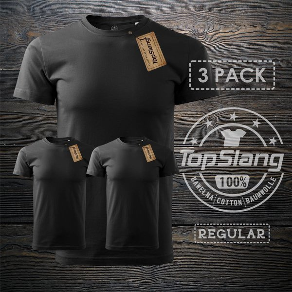 Topslang pánské bavlněné tričko černé na tělocvik 3 PACK pánské tričko černé REGULAR
