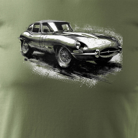 Jaguar auto tričko s jaguar e-type etype sběratelské pánské khaki REGULAR
