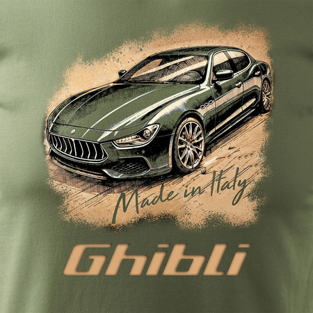 Maserati Ghibli pánské khaki tričko REGULAR s motivem auta