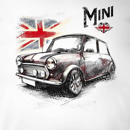 Mini Morris Mini Cooper sběratelské tričko pánské bílé REGULAR
