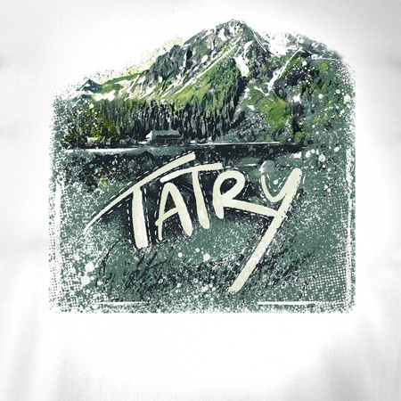 Tričko s horami Tatry Slovensko pánské trekingové bílé REGULAR