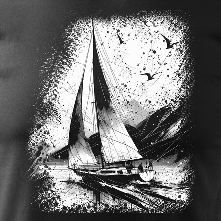 Plachetnice tričko pro námořníky s plachetnicí plachtění pánské černé REGULAR