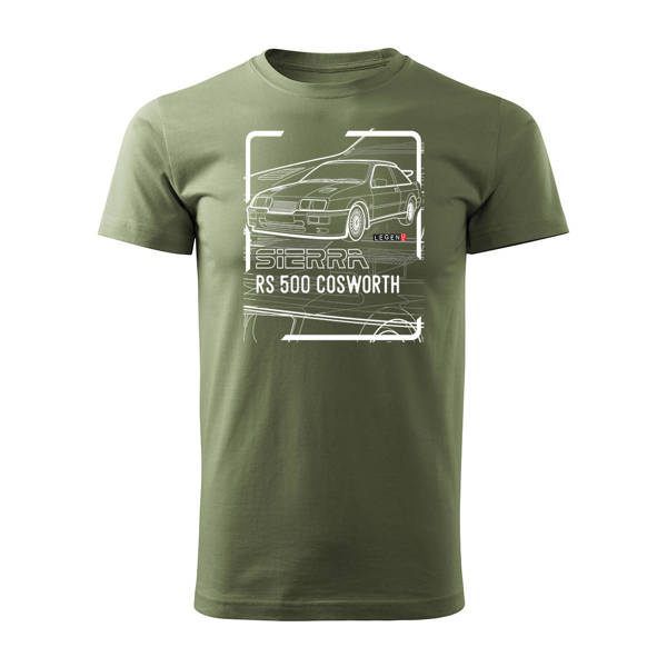 Ford Sierra RS 500 cosworth pánské khaki tričko s autem Ford Sierra RS 500