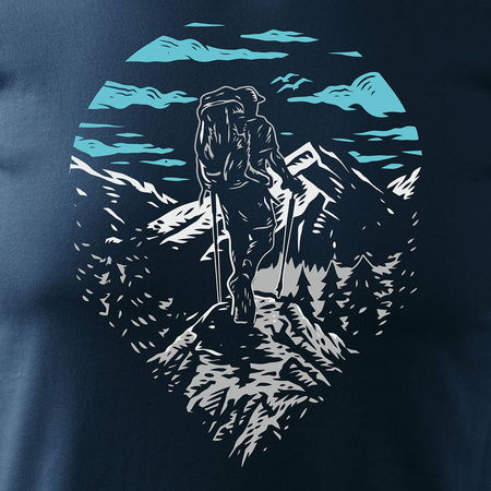 Tričko s horami turistické tatra trekking pánské tmavě modré REGULAR