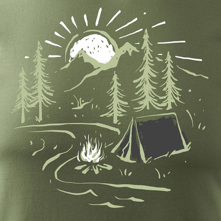 Tričko s horami v horách kempinkový stan tatra outdoor trekking pánské khaki REGULAR