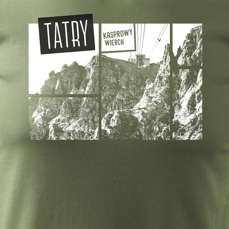 Tričko s horami Tatry Kasprowy Wierch trekkingové pánské khaki REGULAR