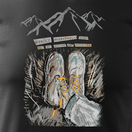 Outdoorové tričko do hor pro turistu Stan Tatra s horskými botami pánské černé REGULAR