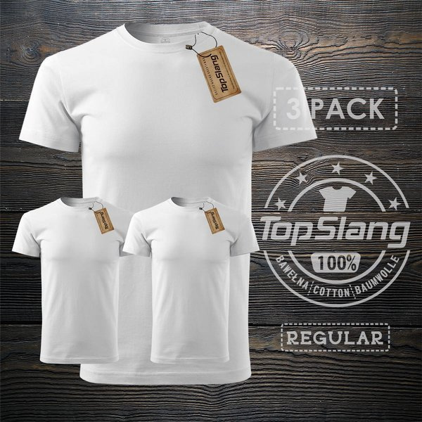 Topslang pánské bílé bavlněné tričko na tělocvik 3 PACK pánské bílé tričko REGULAR